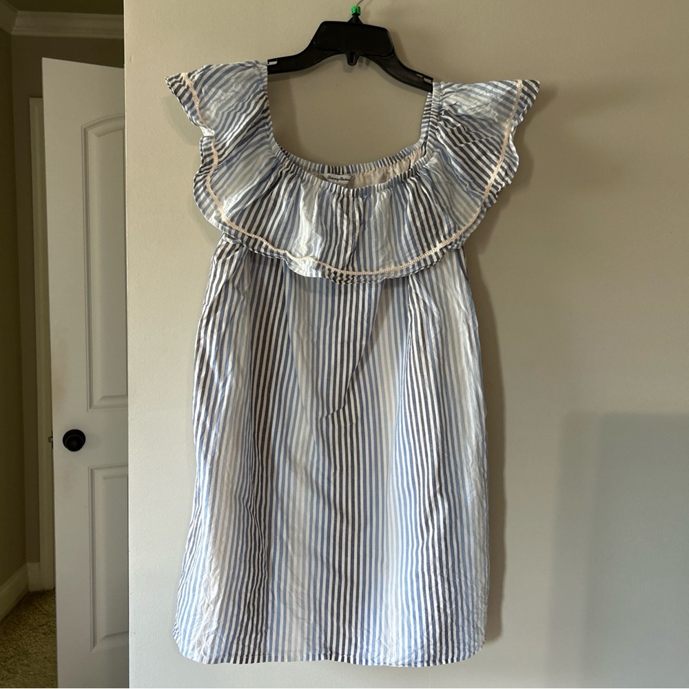 Tommy Bahama Light Blue and White Striped Peasant dress Sz L cotton